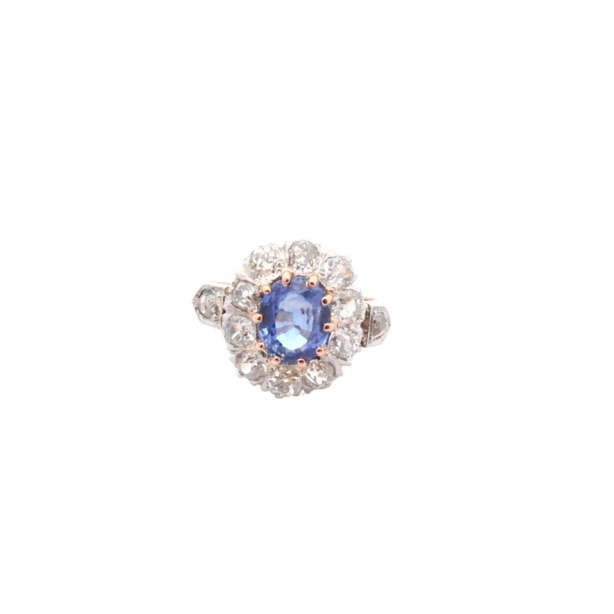 Bague Marguerite en platine, or blanc, saphir et diamants