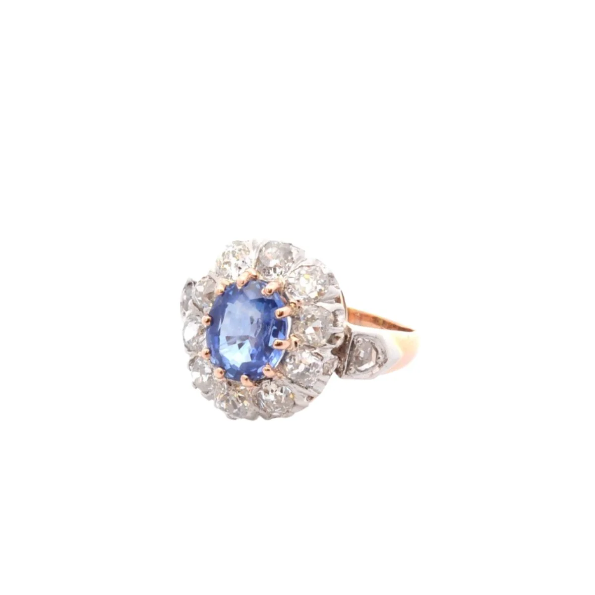 Bague Marguerite en platine, or blanc, saphir et diamants - Image 2