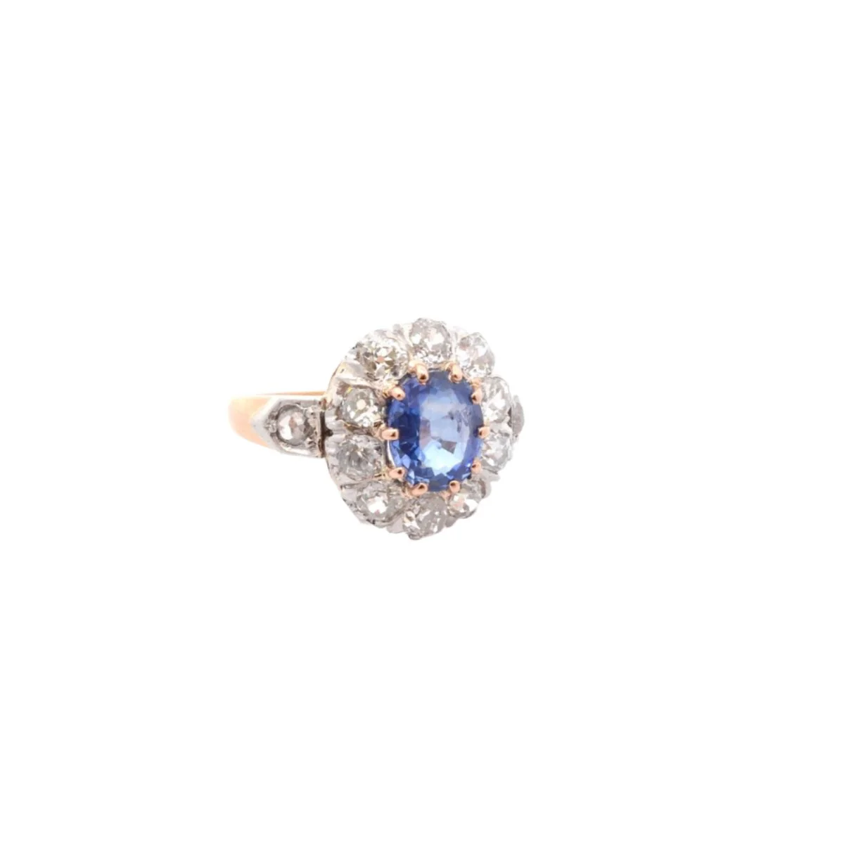 Bague Marguerite en platine, or blanc, saphir et diamants - Image 3