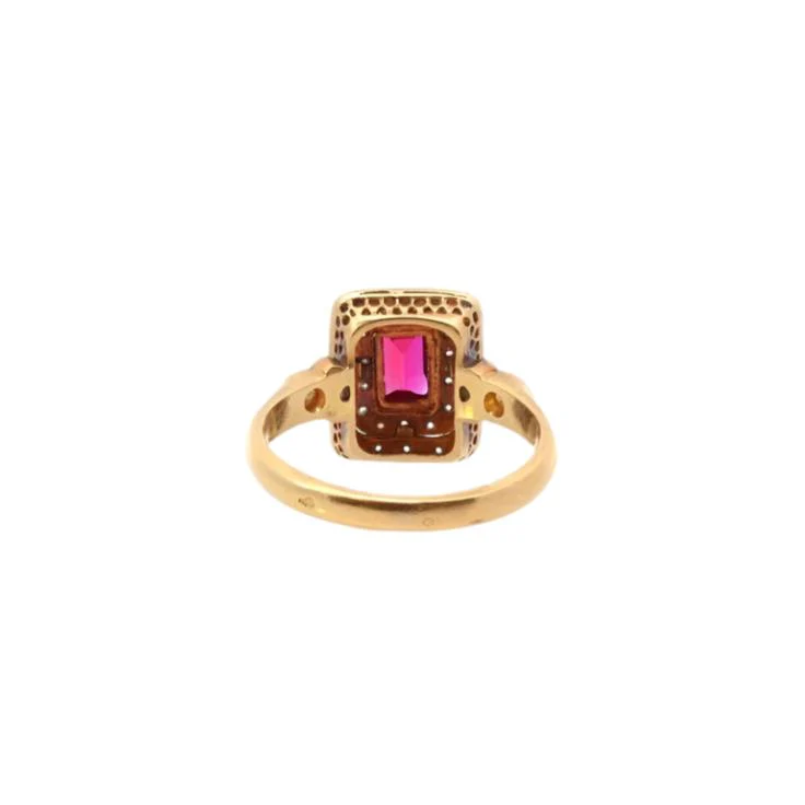 Bague ancienne 1920 rubis synthétique et diamants - Image 2