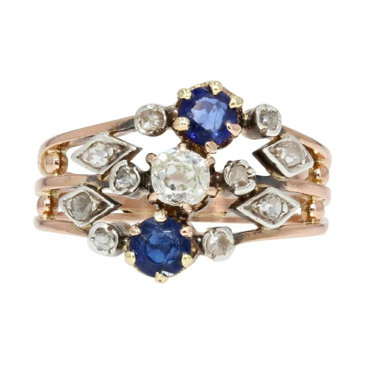 Bague Cocktail en or rose, saphirs et diamants