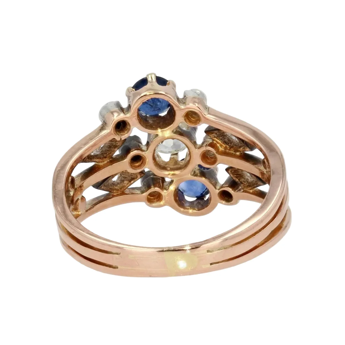 Bague Cocktail en or rose, saphirs et diamants - Image 4