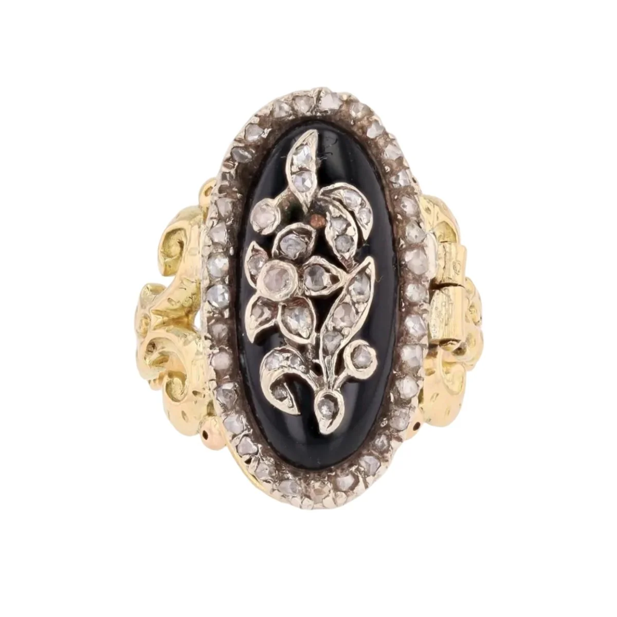 Bague en or jaune, onyx et diamants