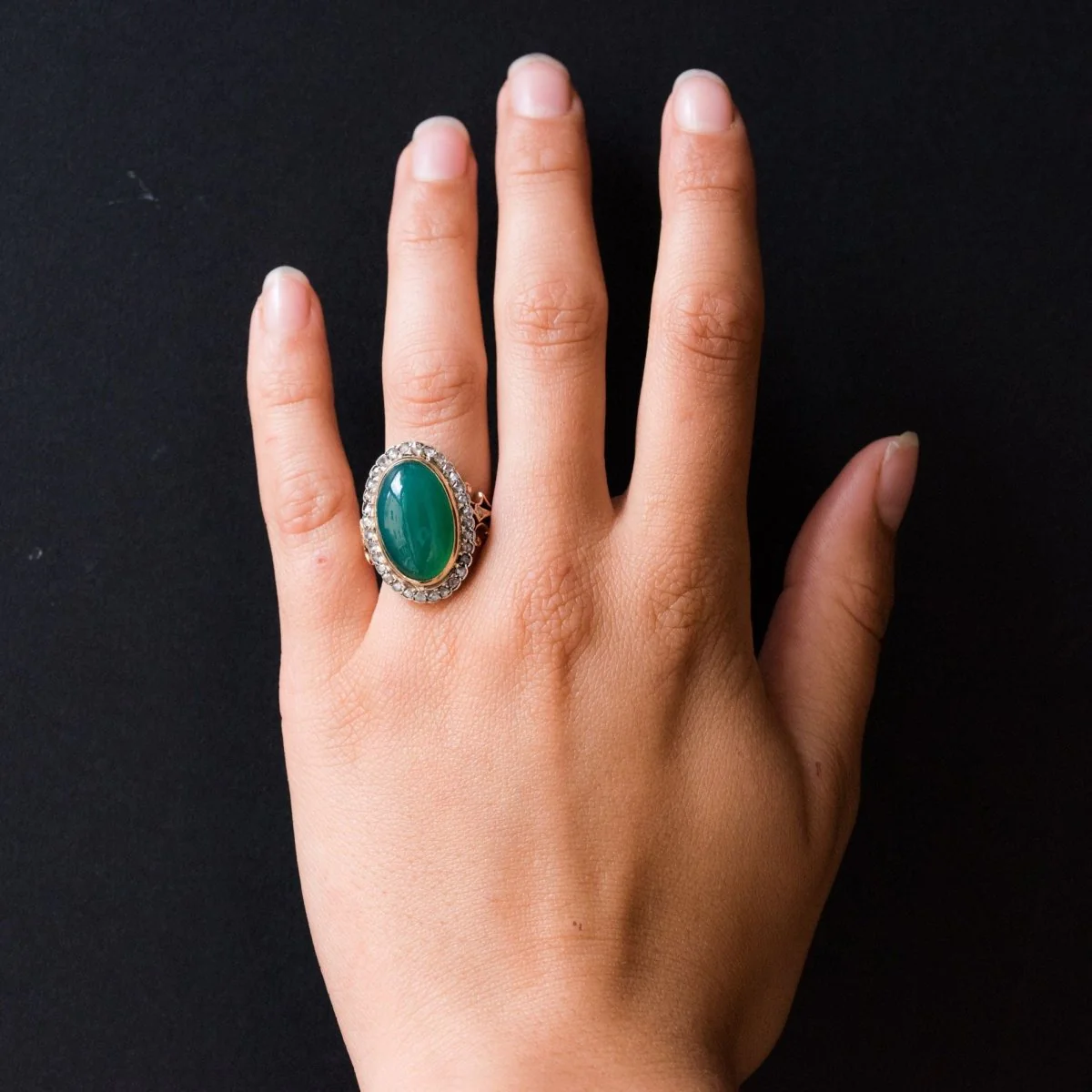 Bague Pompadour en or rose, argent, agate et diamants - Image 2