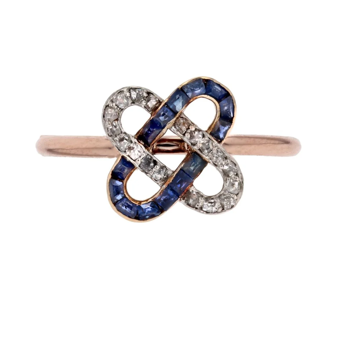 Bague Jonc en or rose, saphirs et diamants