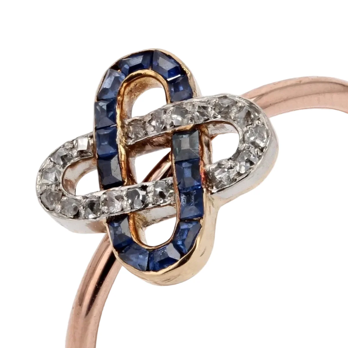 Bague Jonc en or rose, saphirs et diamants - Image 6