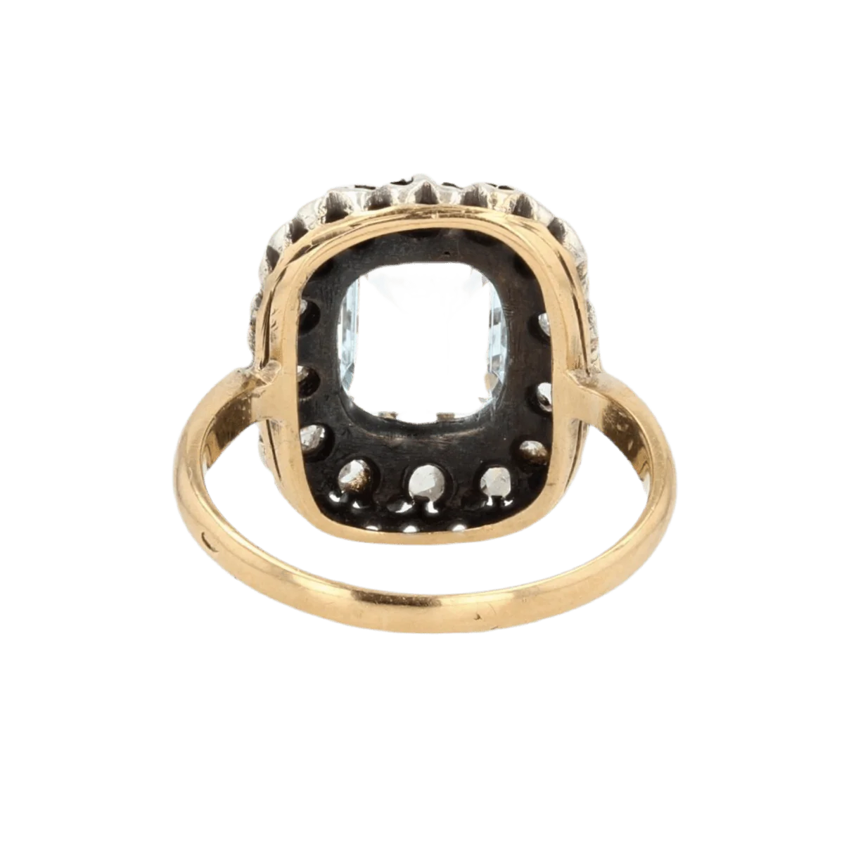 Bague Entourage en or jaune, argent, aigue-marine et diamants - Image 4
