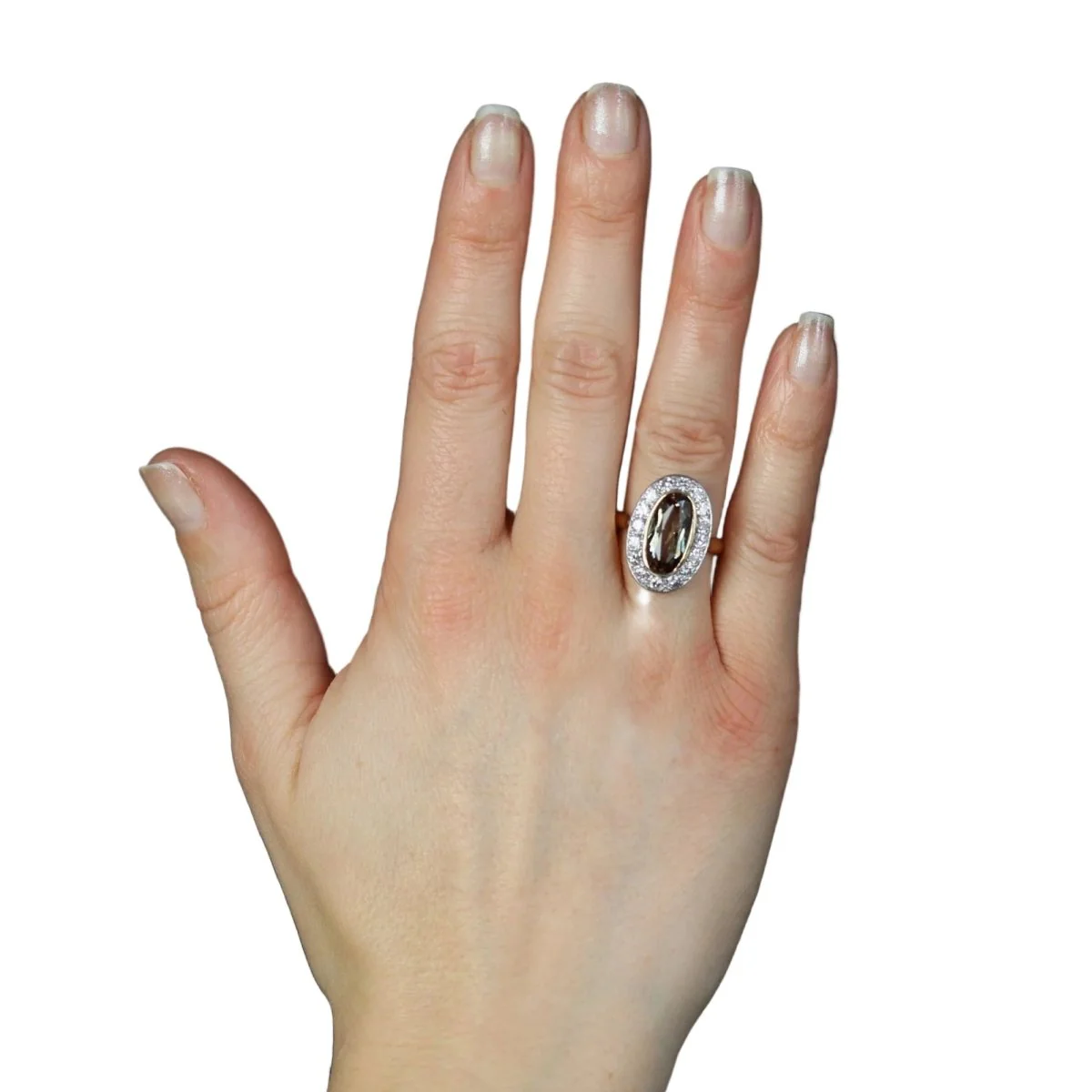 Bague Entourage en or jaune, platine, andalousite et diamants - Image 2