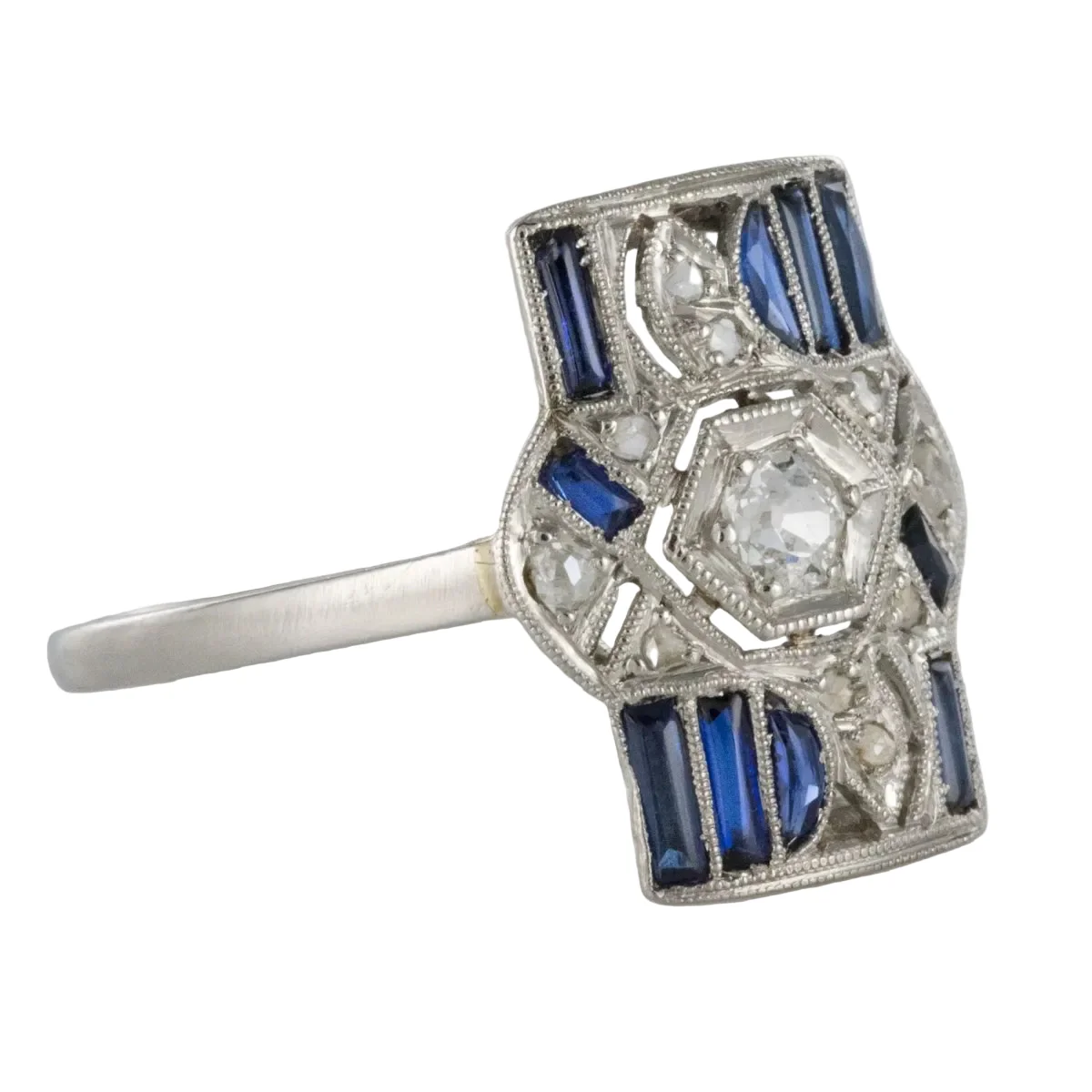 Bague Tank en or blanc, platine, saphirs et diamants - Image 5