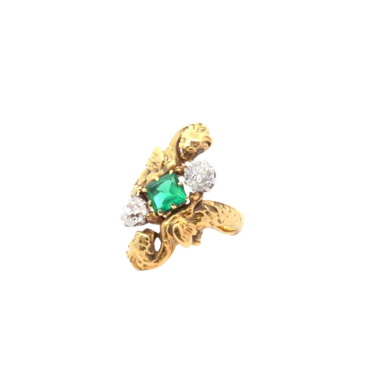 Bague Toi et Moi en or jaune, émeraude et diamants