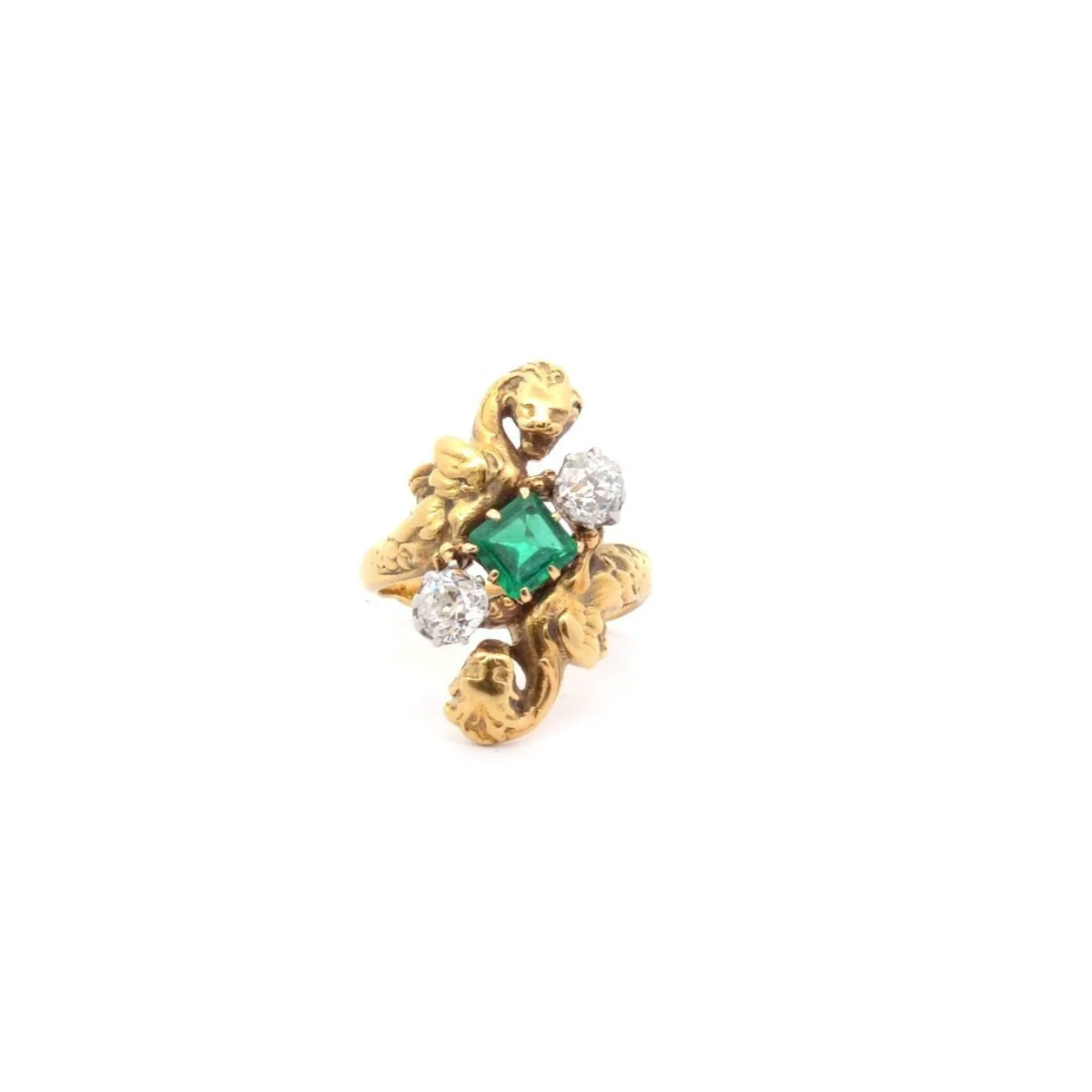 Bague Toi et Moi en or jaune, émeraude et diamants - Image 2