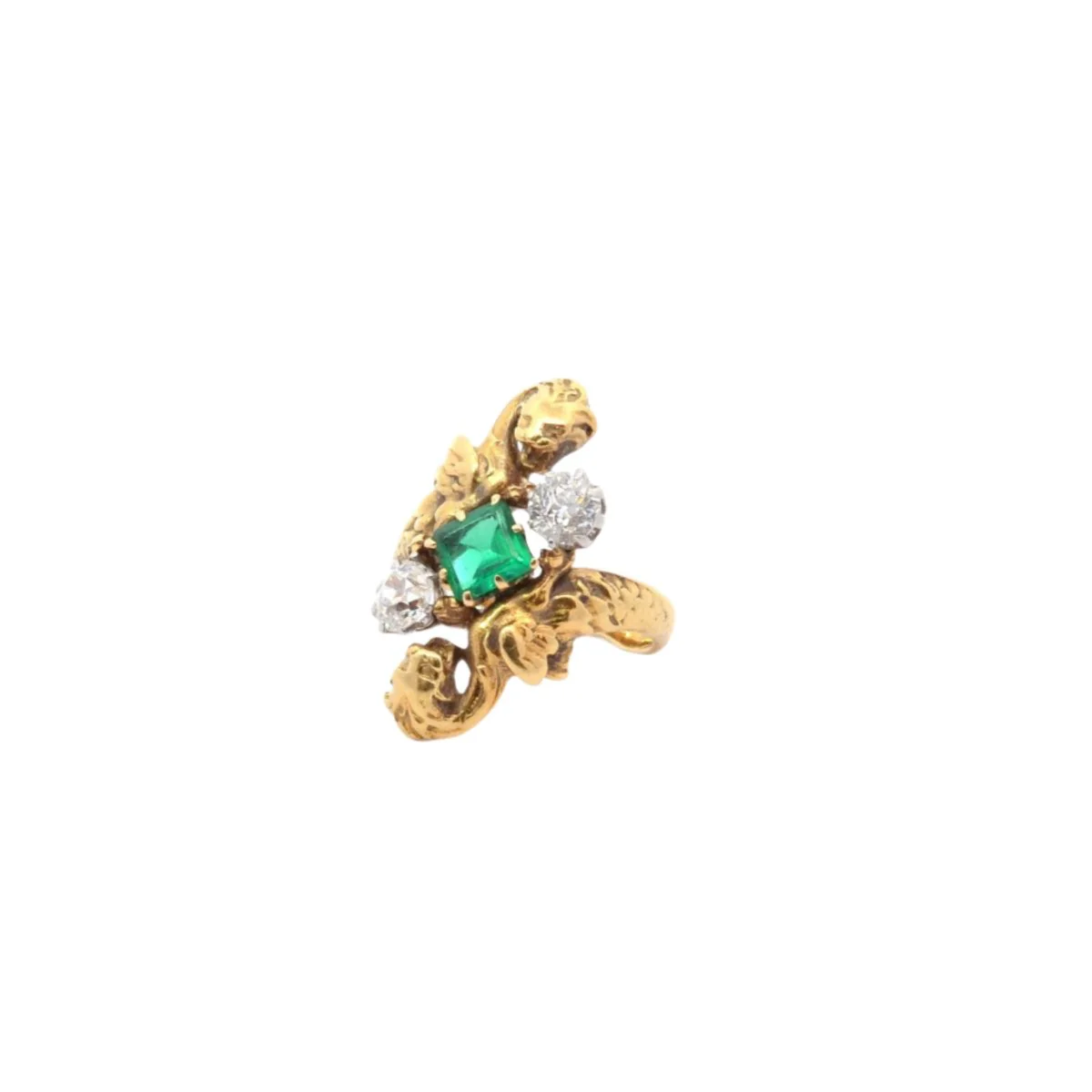 Bague Toi et Moi en or jaune, émeraude et diamants - Image 3