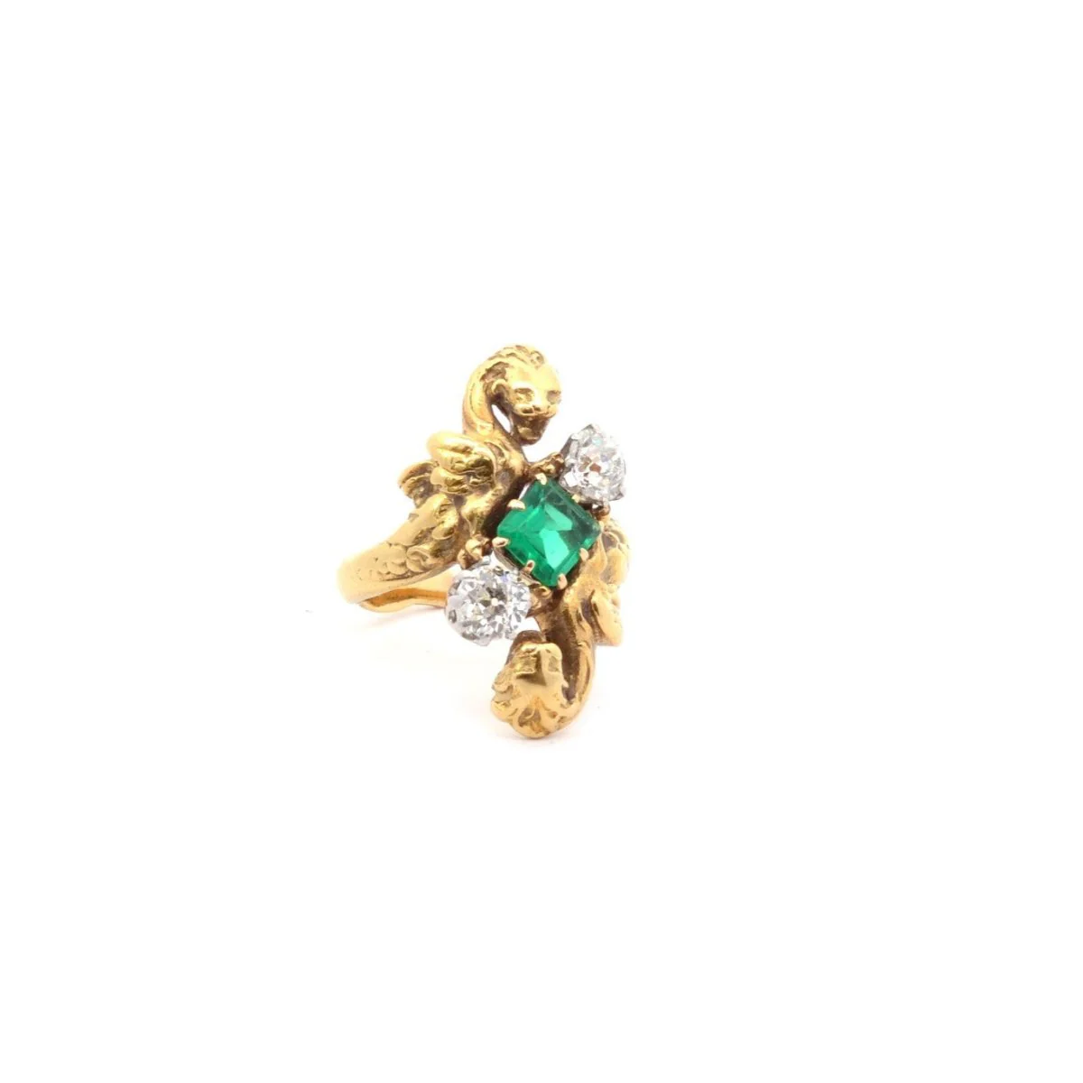 Bague Toi et Moi en or jaune, émeraude et diamants - Image 4