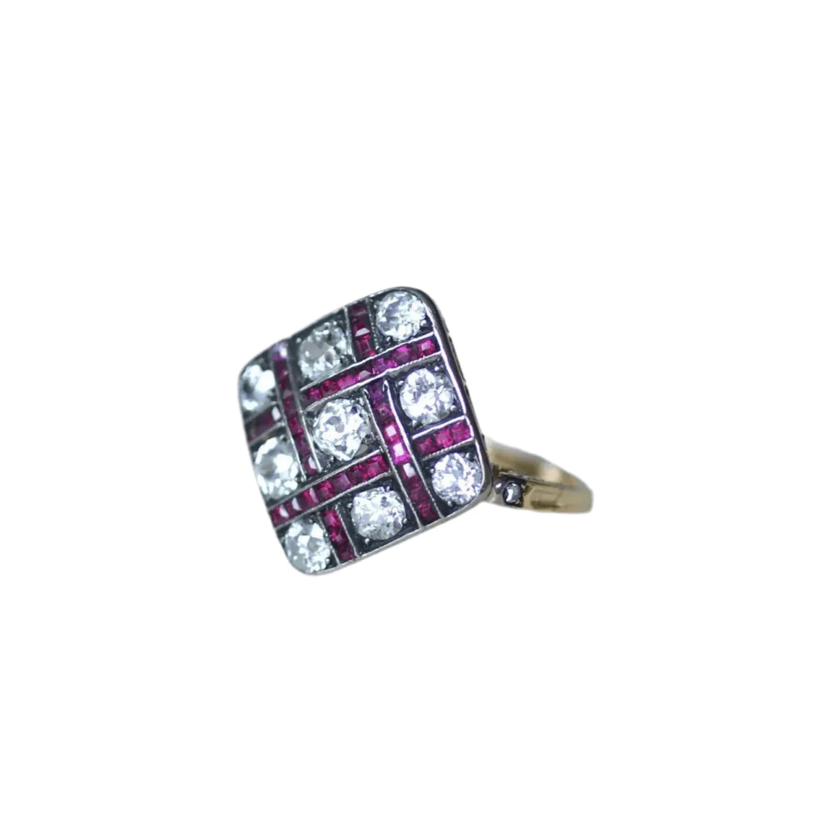 Bague en or jaune, argent, rubis et diamants - Image 3