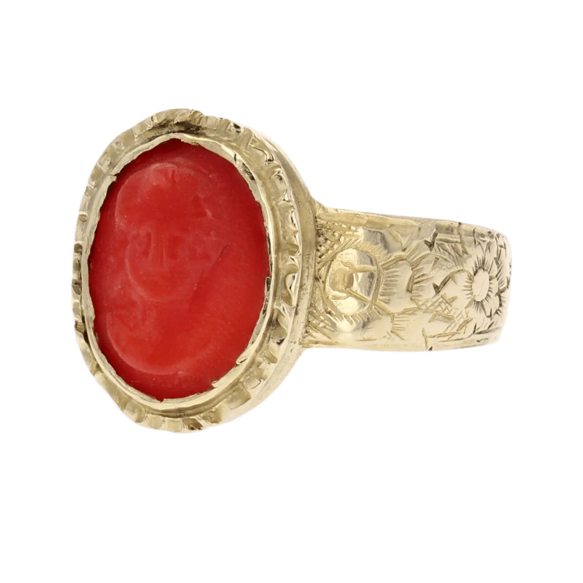 Bague Cocktail en or jaune et corail - Image 3