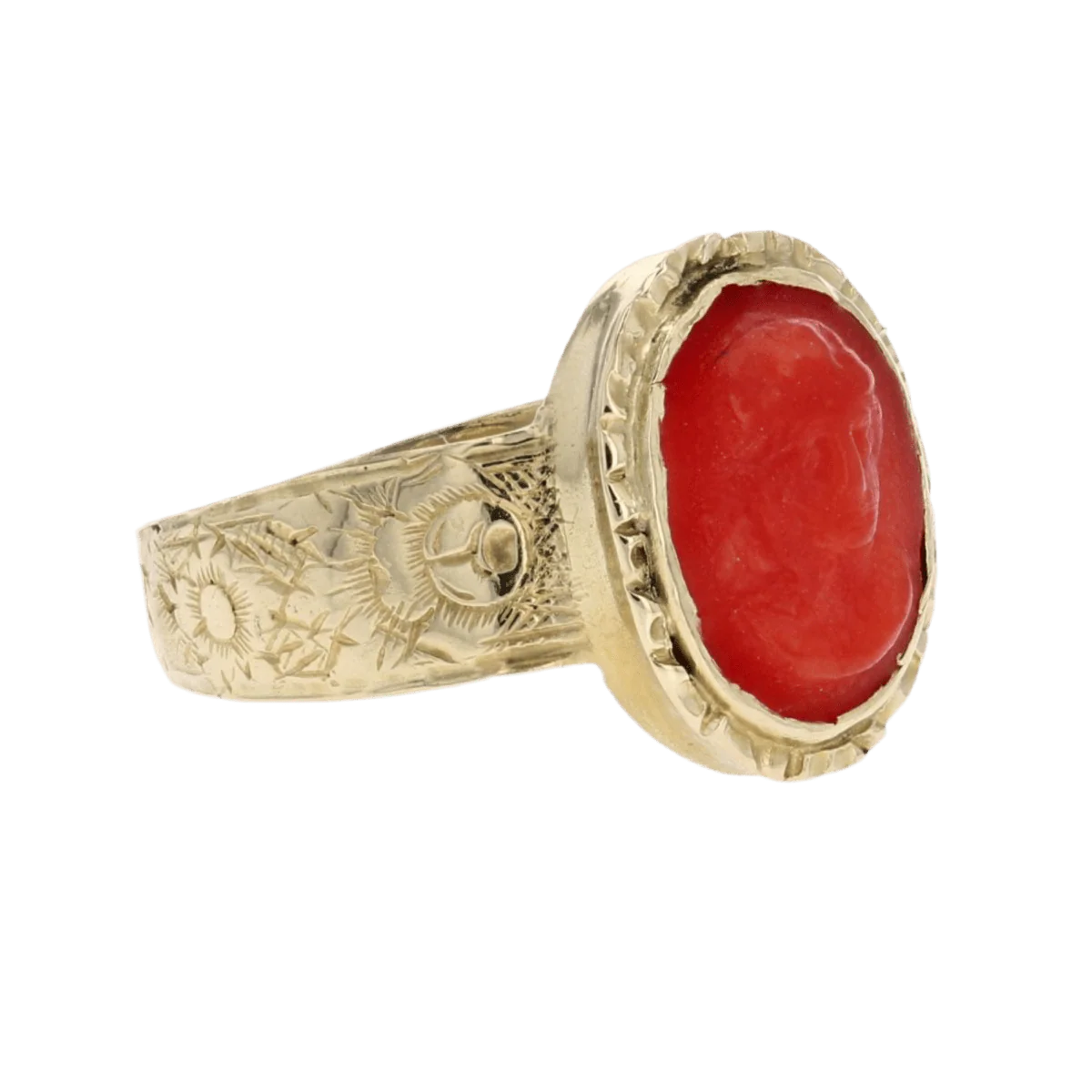 Bague Cocktail en or jaune et corail - Image 5