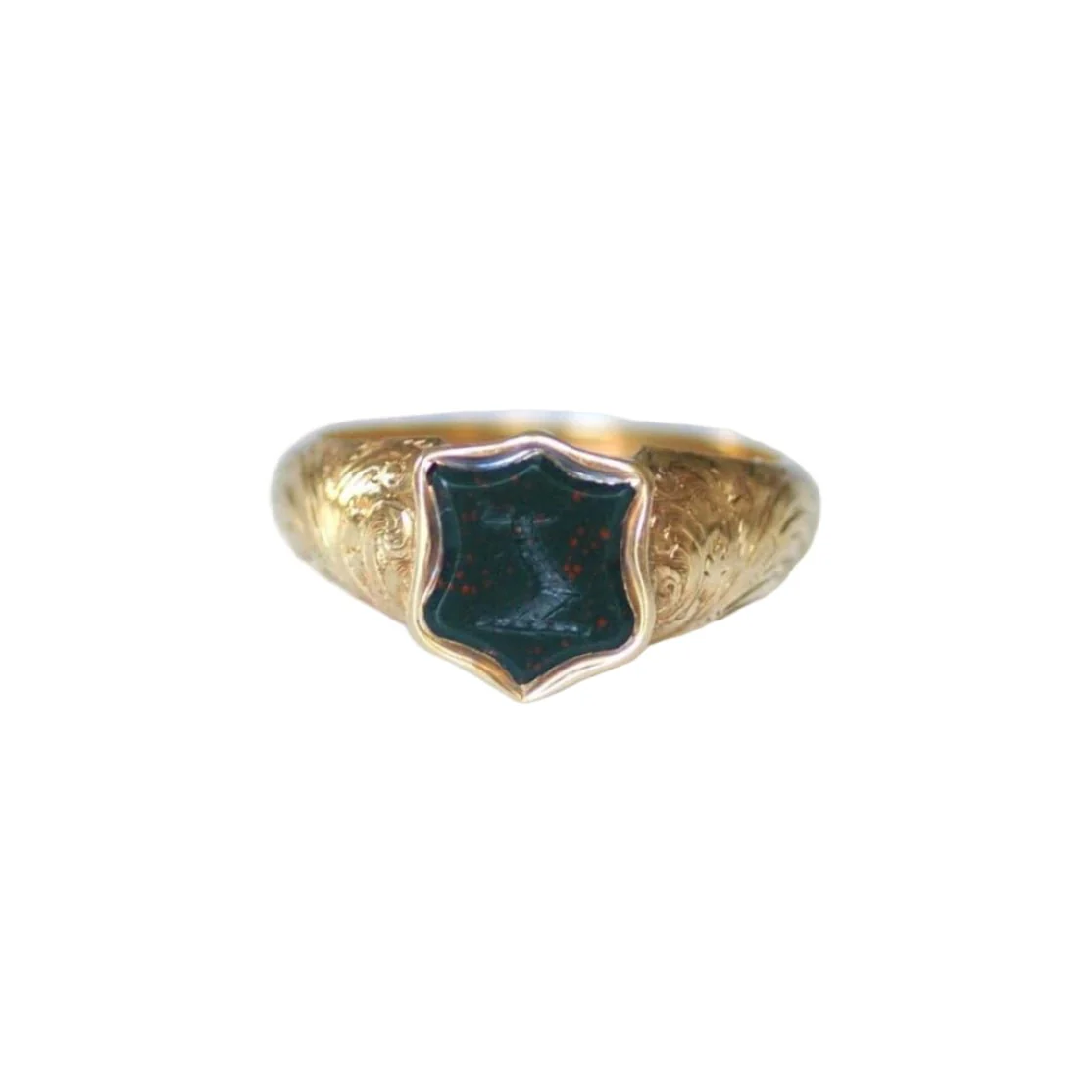 Bague Chevalière en or jaune et jaspe