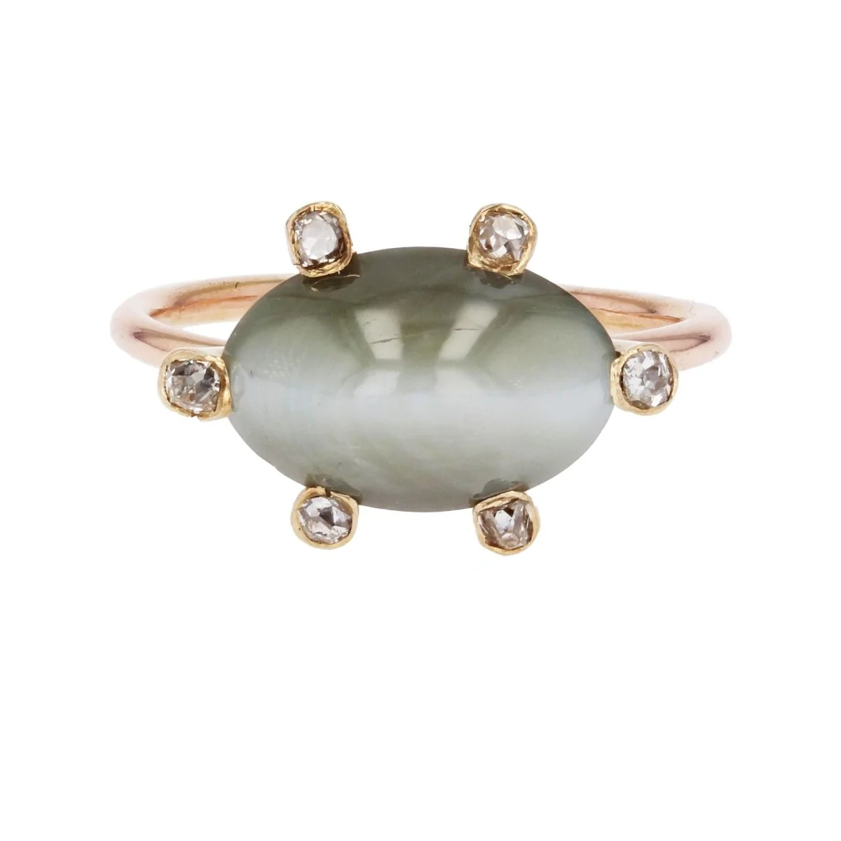 Bague Cocktail en or rose, chrysobéryl et diamants