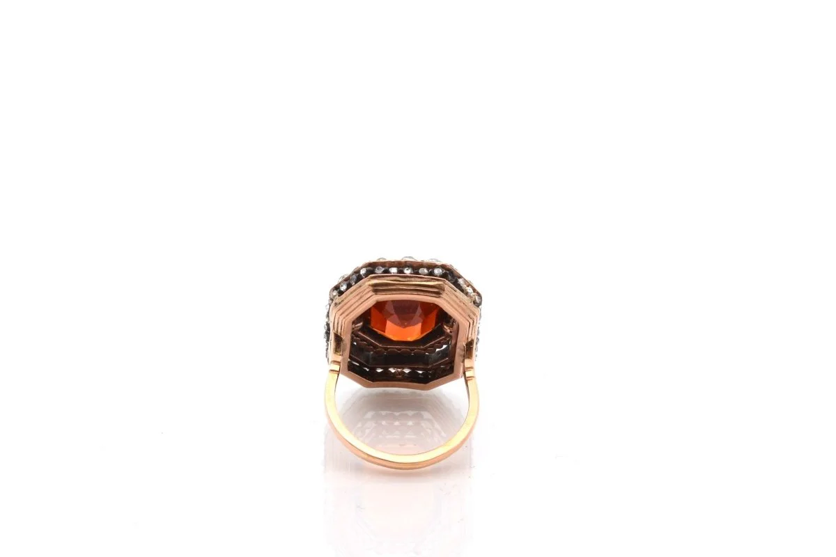 Bague ancienne en or jaune et argent avec citrine et diamants - Image 3