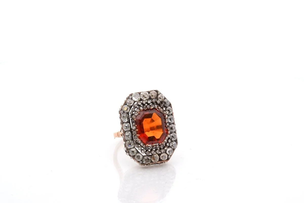 Bague ancienne en or jaune et argent avec citrine et diamants - Image 4
