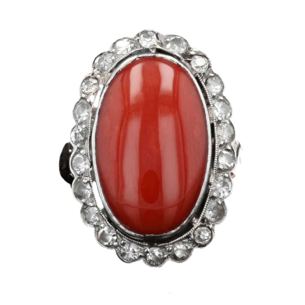 Bague Pompadour en or jaune, platine, corail et diamants