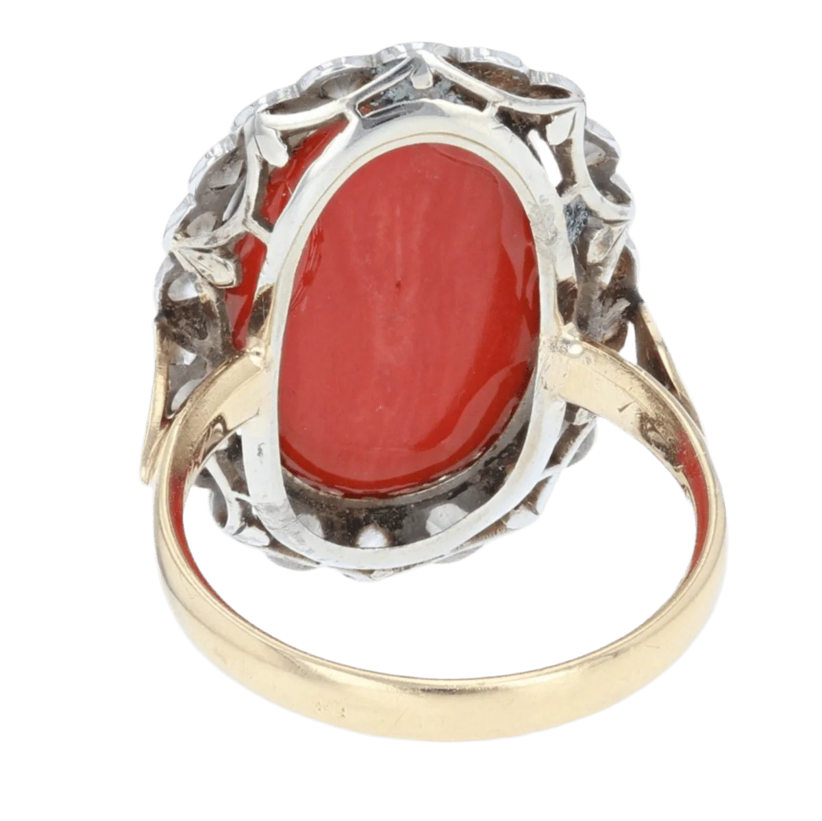 Bague Pompadour en or jaune, platine, corail et diamants - Image 4