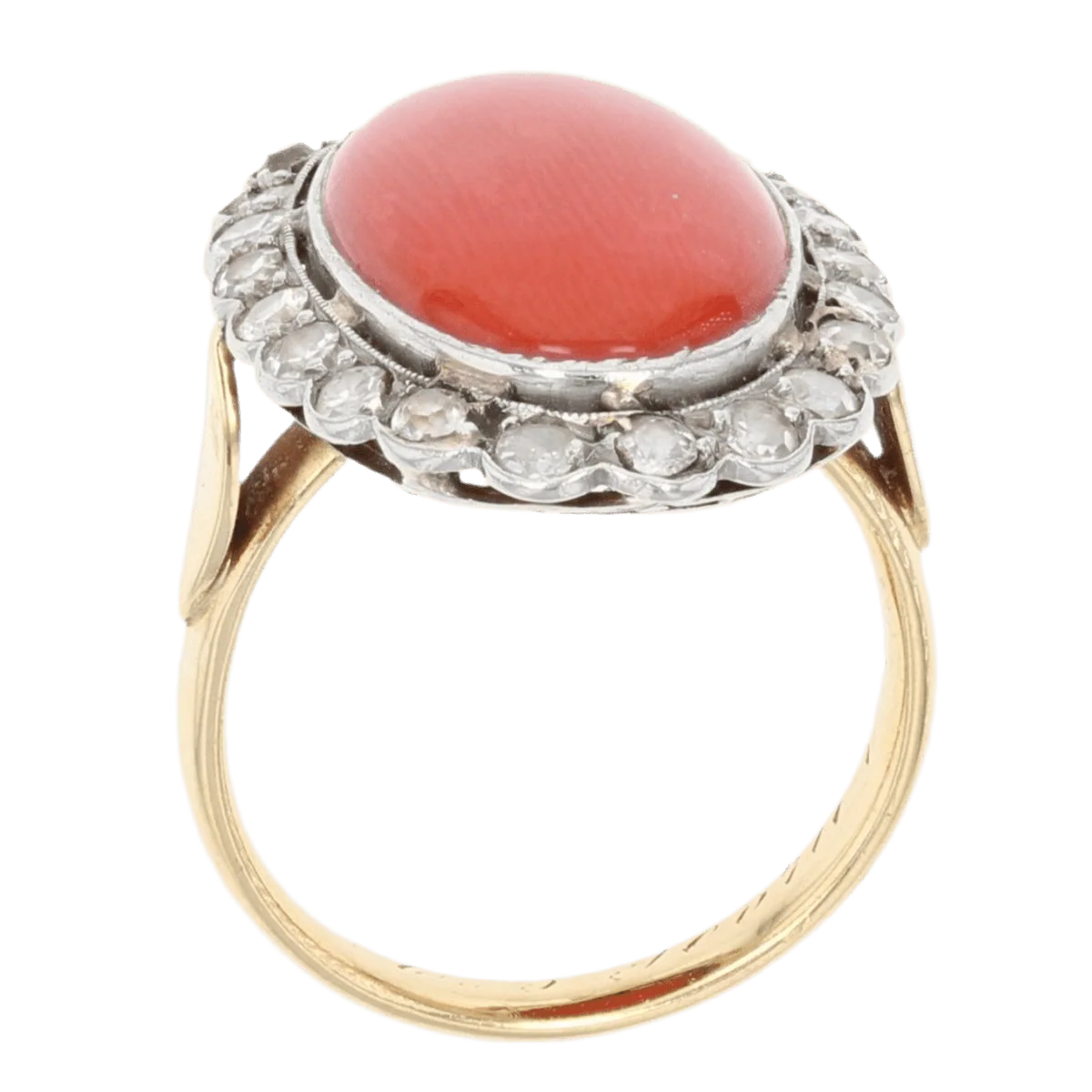 Bague Pompadour en or jaune, platine, corail et diamants - Image 6