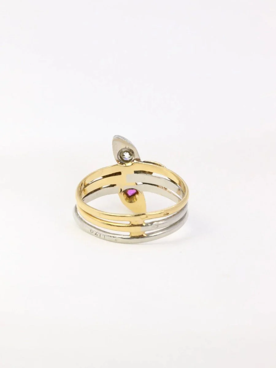 Bague ancienne deux serpents en or, diamant et rubis - XIXe siècle - Image 6