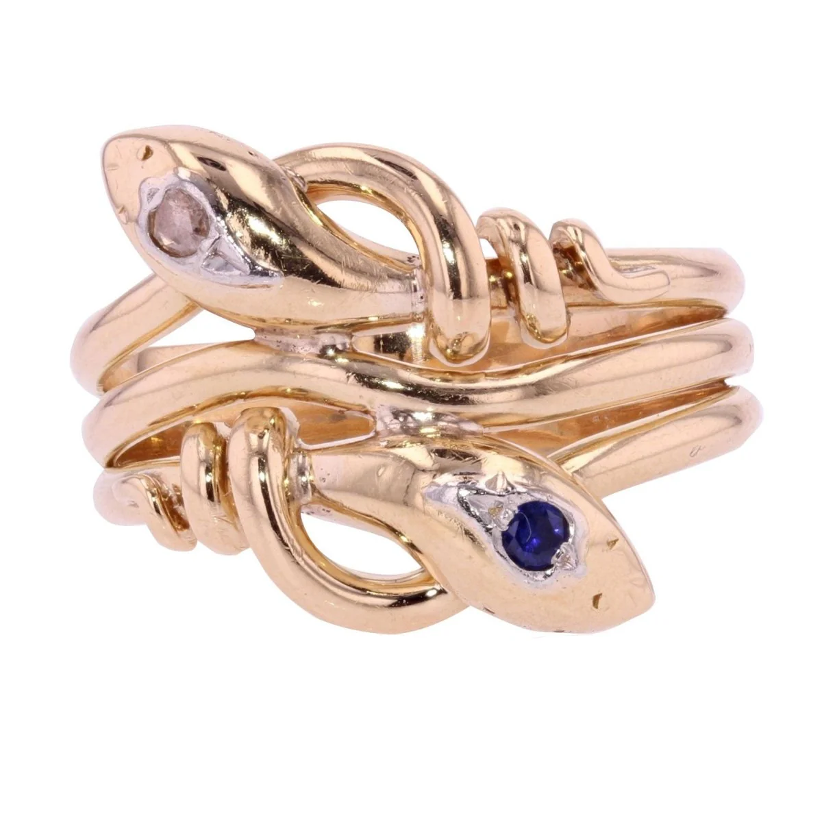 Bague en or jaune, saphir et diamant
