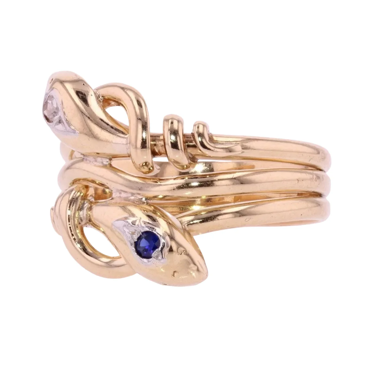 Bague en or jaune, saphir et diamant - Image 3