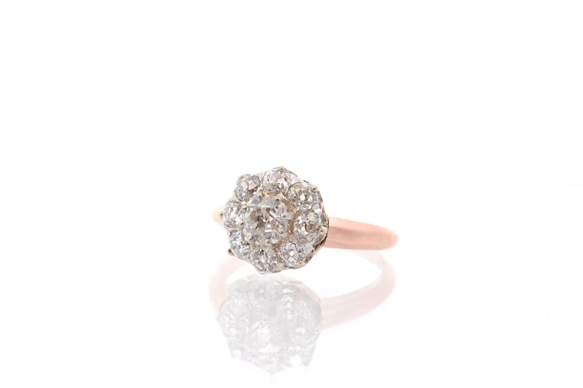 Bague ancienne diamants en or rose - Image 3