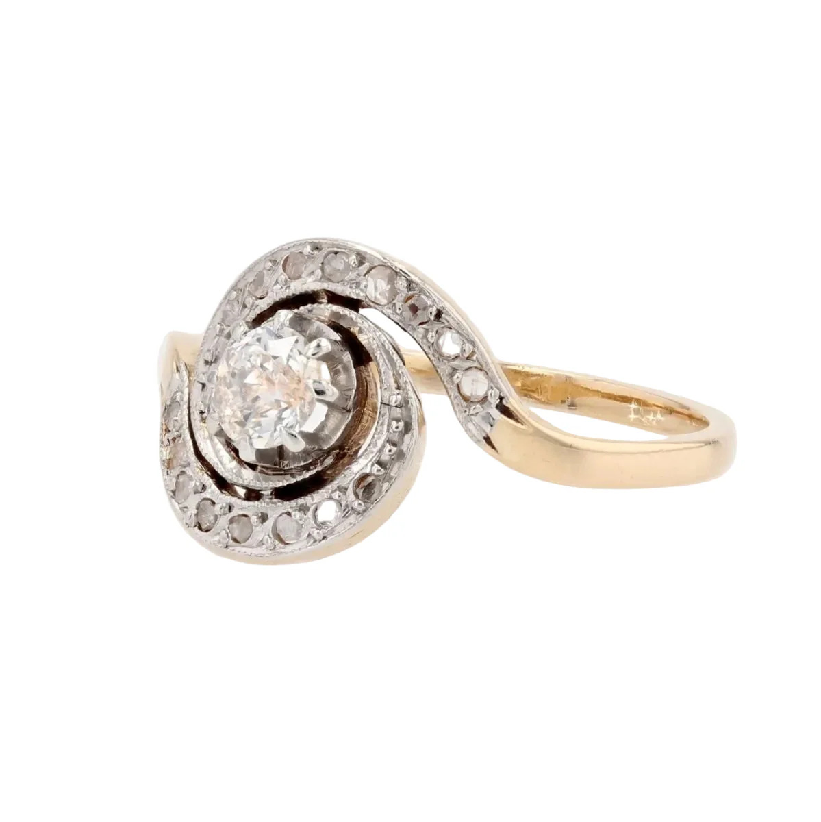 Bague en or jaune, platine et diamants - Image 3