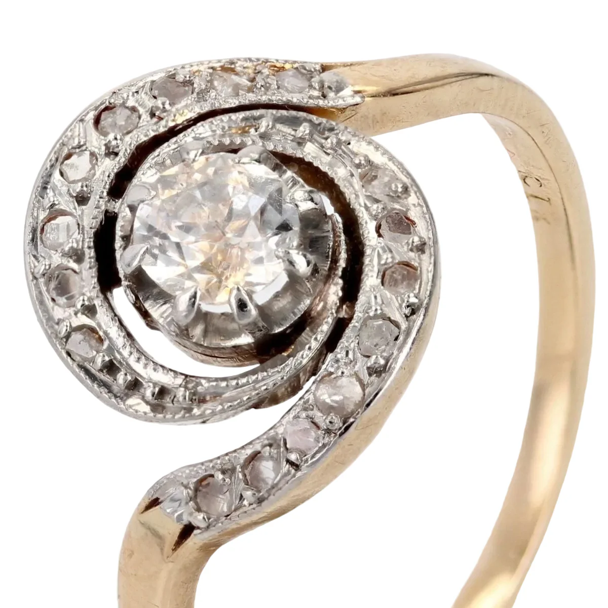 Bague en or jaune, platine et diamants - Image 7