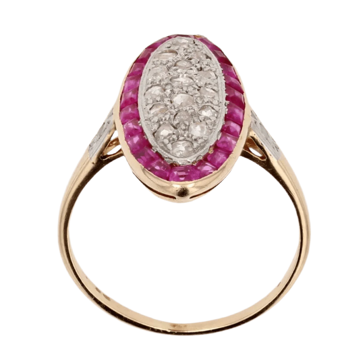 Bague Marquise en or jaune, platine, rybis et diamants - Image 6