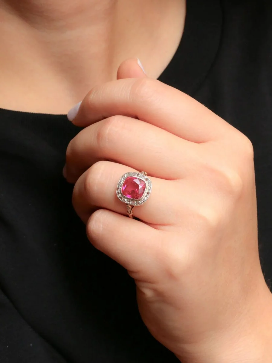 Bague ancienne diamants rubis synthétique - Image 2