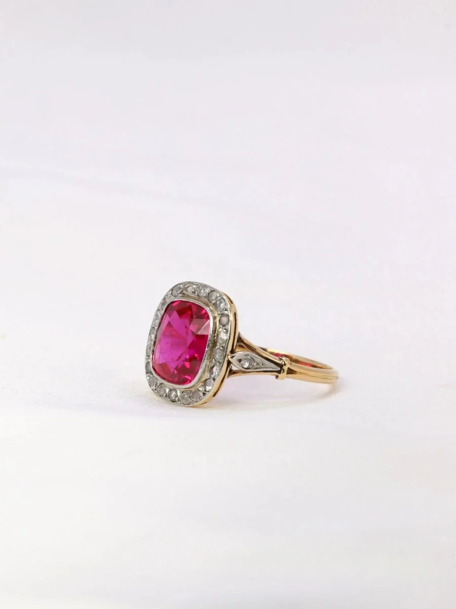 Bague ancienne diamants rubis synthétique - Image 3