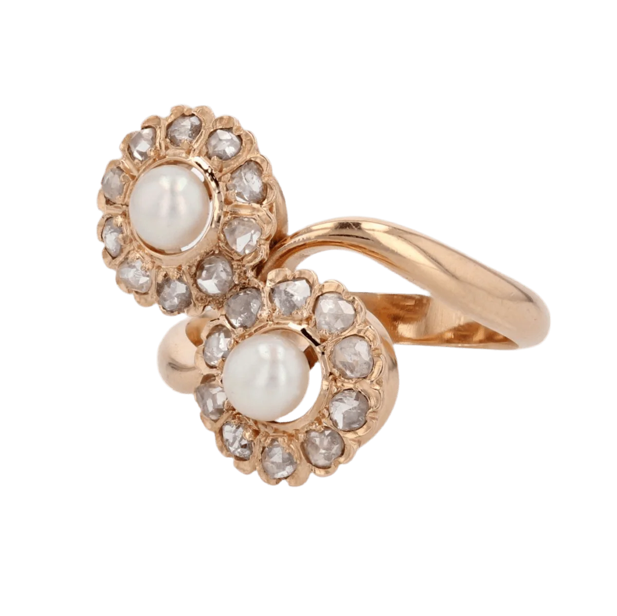 Bague Toi & Moi en or rose, perles et diamants - Image 3