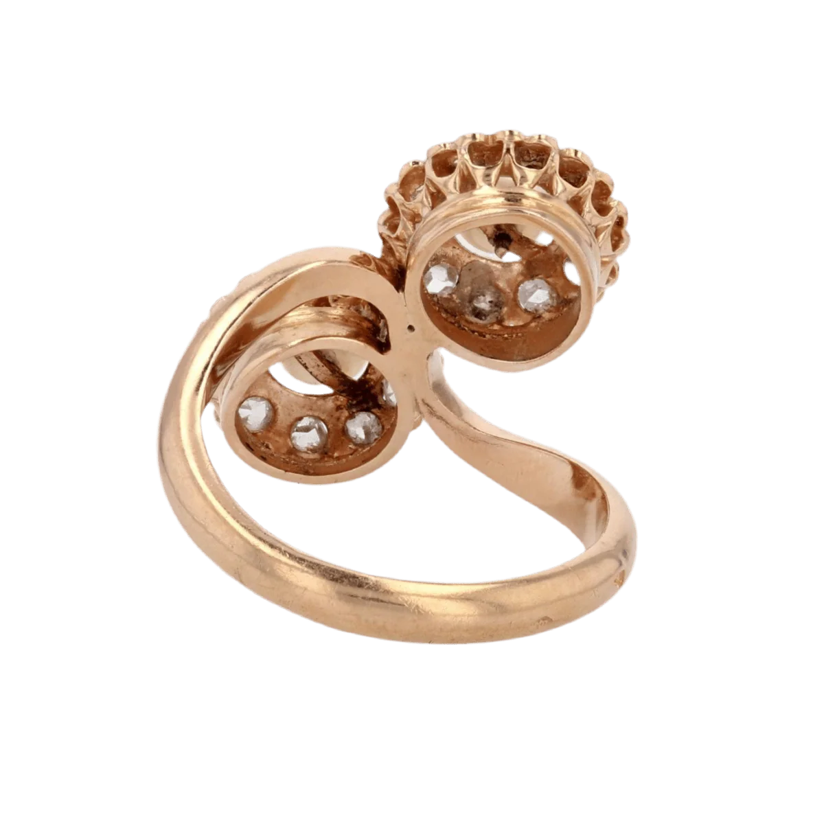 Bague Toi & Moi en or rose, perles et diamants - Image 4