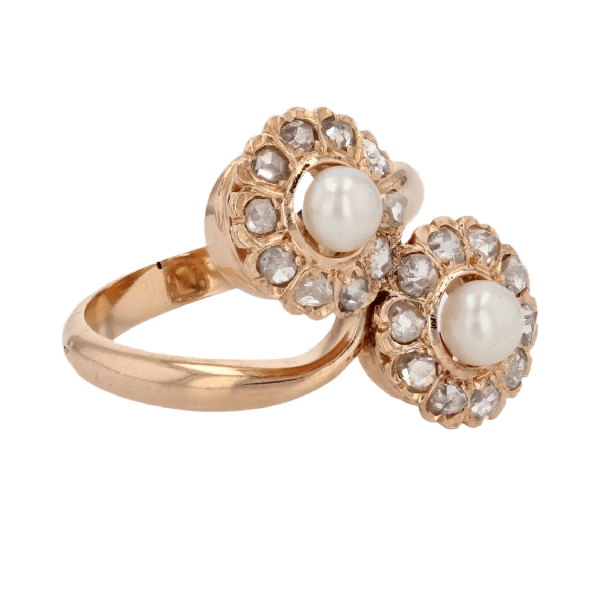 Bague Toi & Moi en or rose, perles et diamants - Image 5