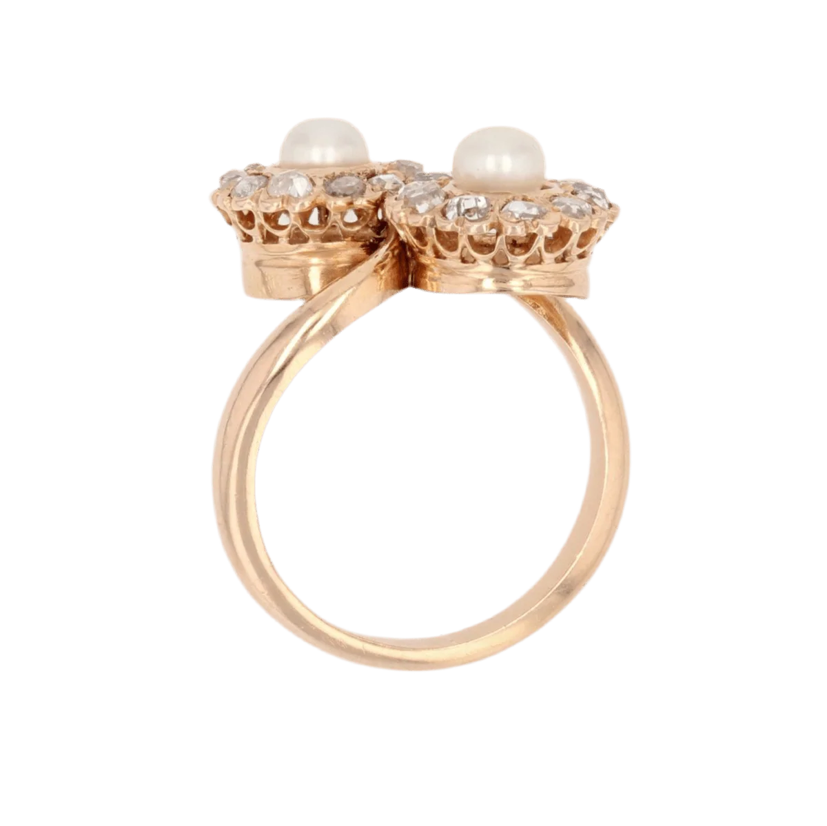 Bague Toi & Moi en or rose, perles et diamants - Image 6