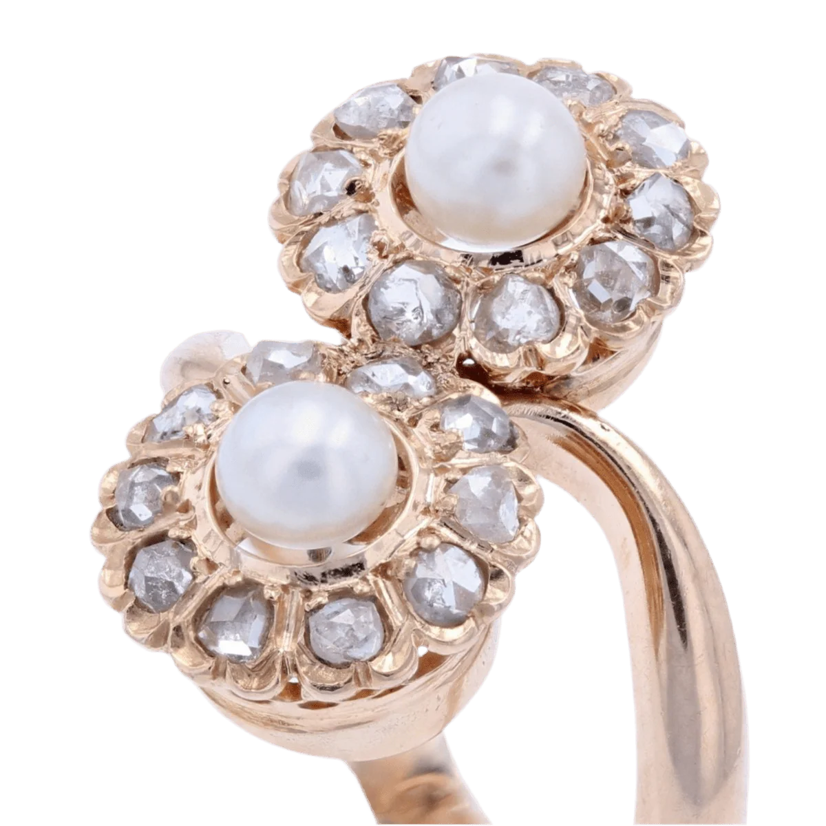 Bague Toi & Moi en or rose, perles et diamants - Image 7