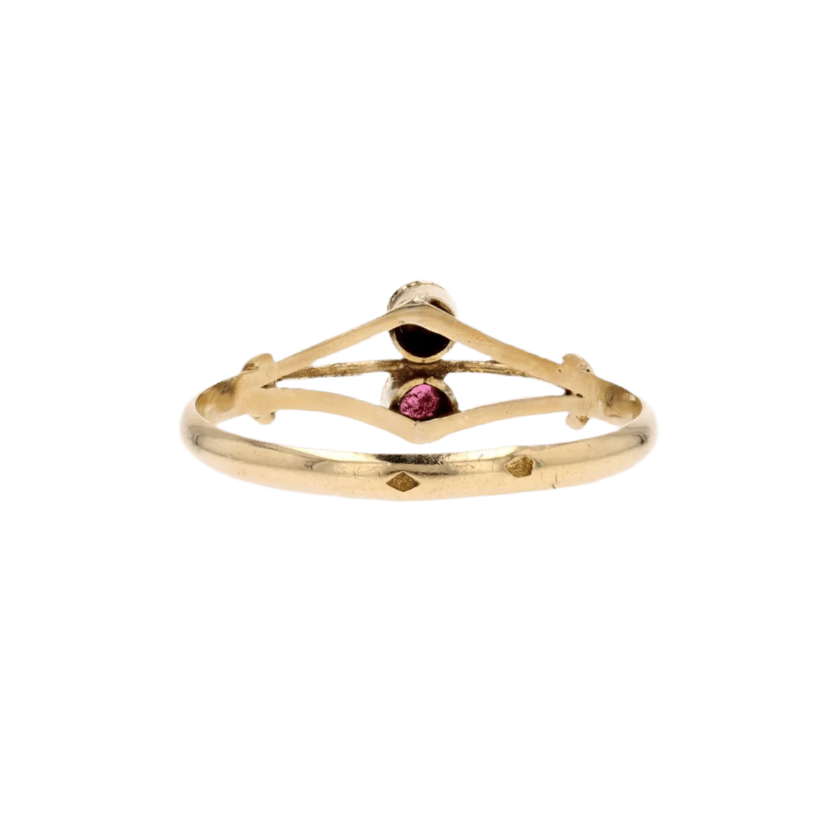 Bague Toi & Moi en or jaune, perle et grenat - Image 4