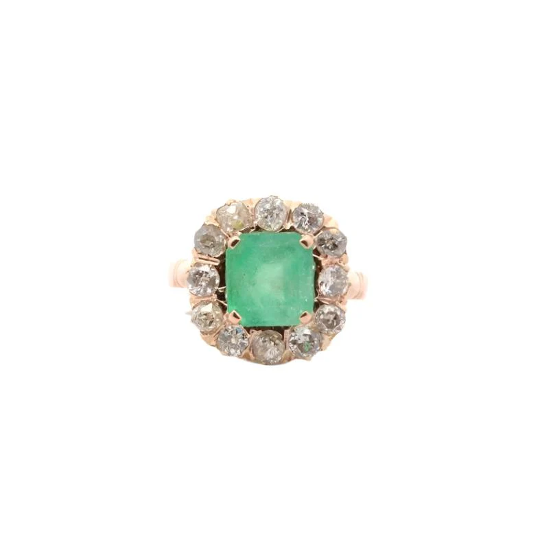 Bague Marguerite en or rose, or jaune, émeraude et diamants