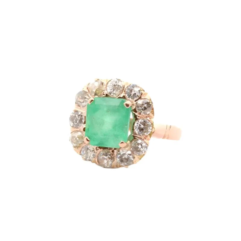 Bague Marguerite en or rose, or jaune, émeraude et diamants - Image 2