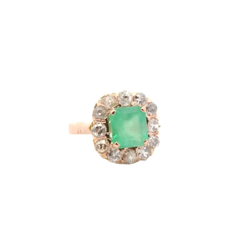 Bague Marguerite en or rose, or jaune, émeraude et diamants - Image 4