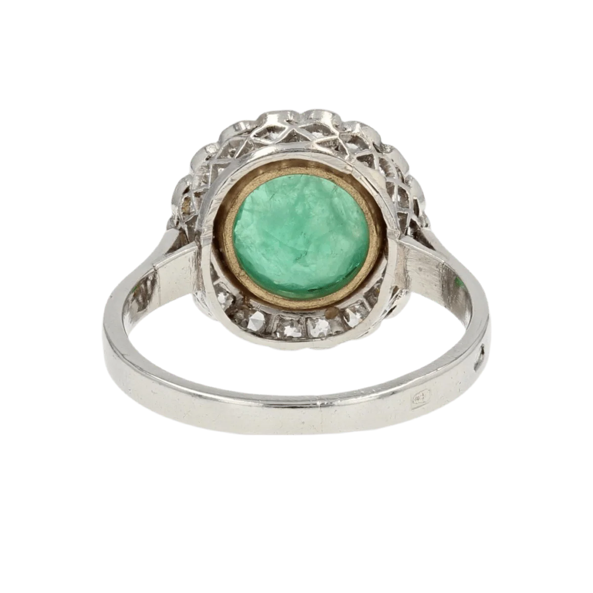 Bague Entourage en or jaune, platine, émeraude et diamants - Image 3