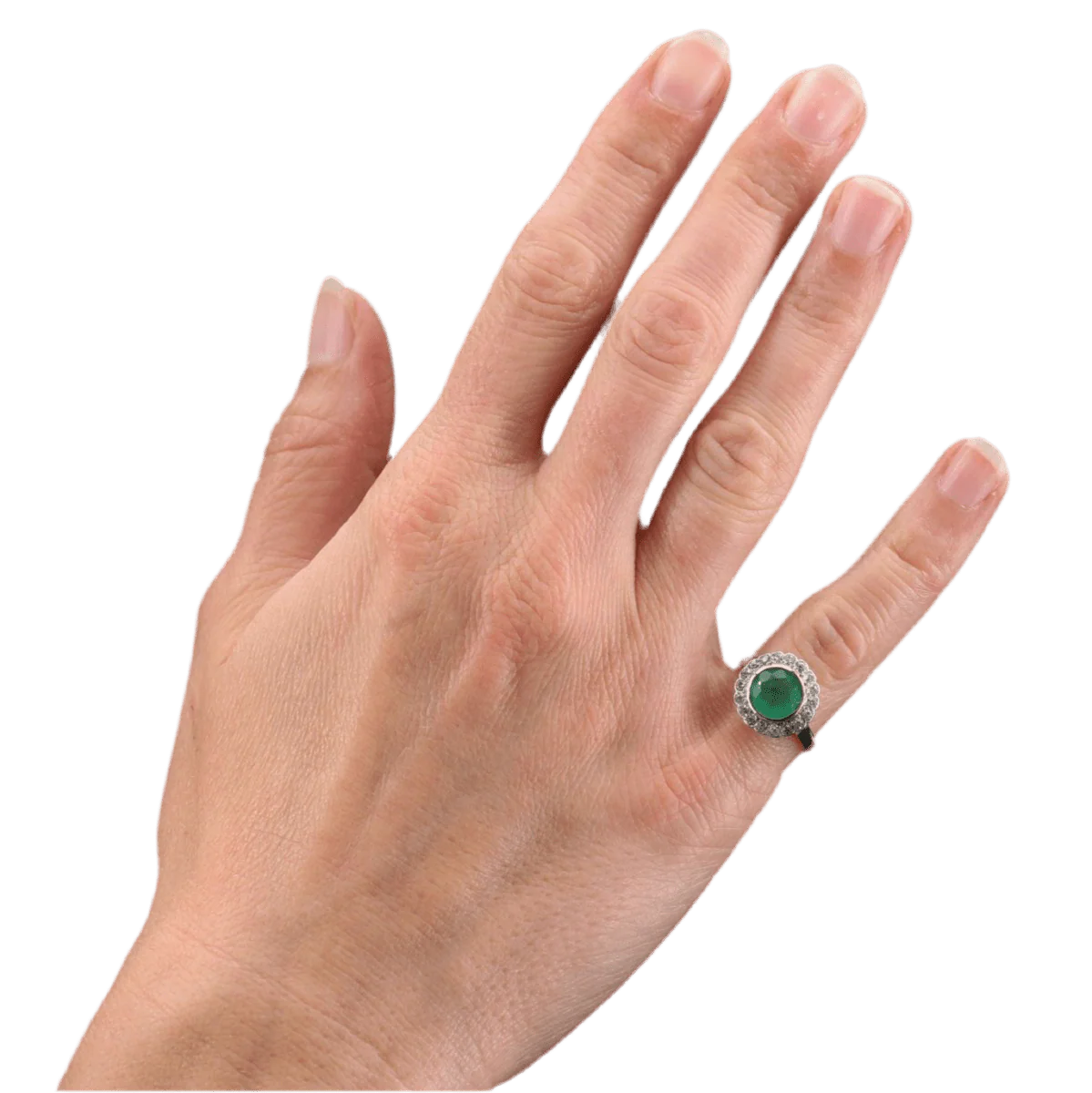 Bague Entourage en or jaune, platine, émeraude et diamants - Image 4
