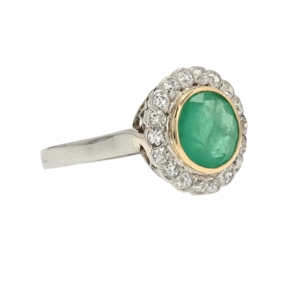 Bague Entourage en or jaune, platine, émeraude et diamants - Image 5