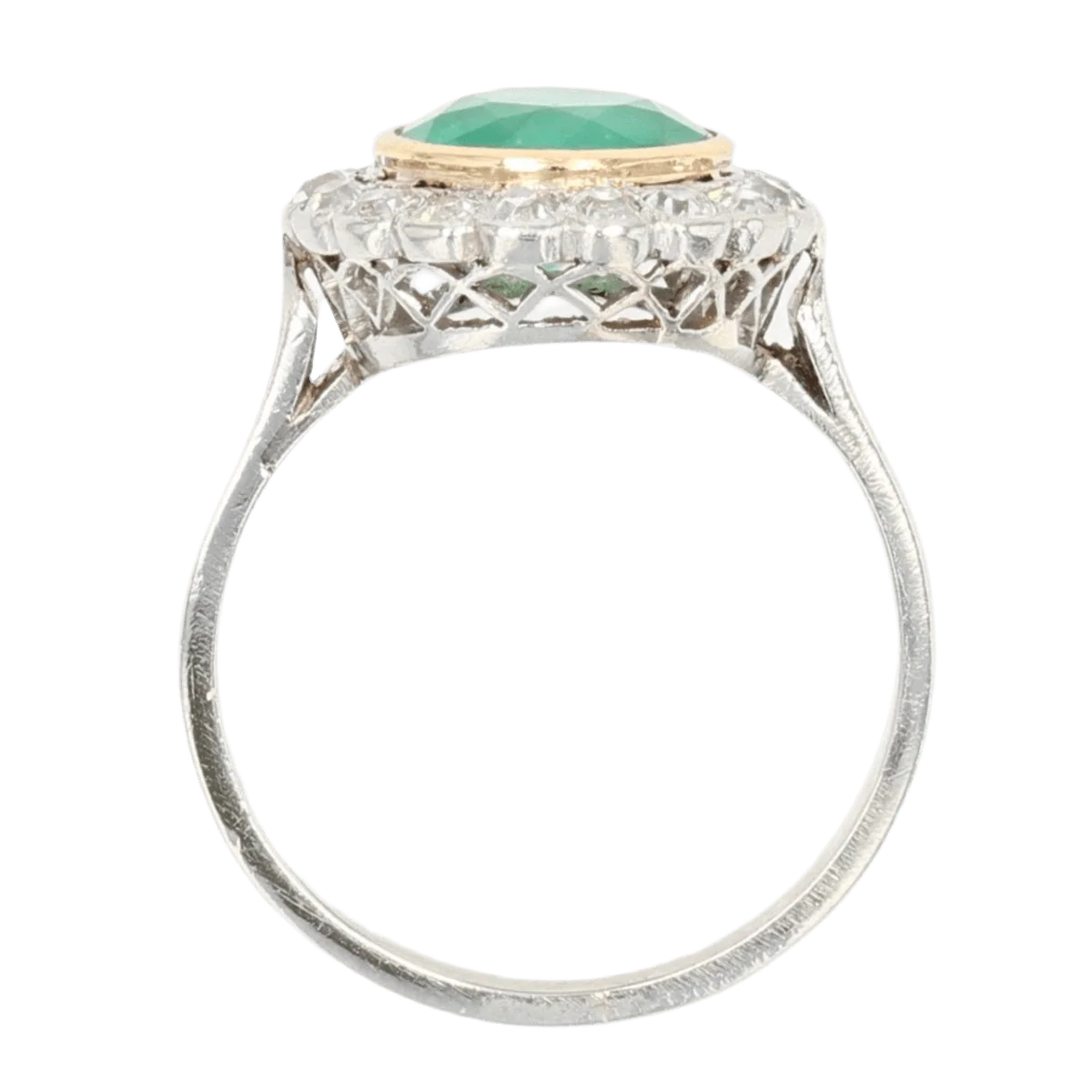 Bague Entourage en or jaune, platine, émeraude et diamants - Image 6
