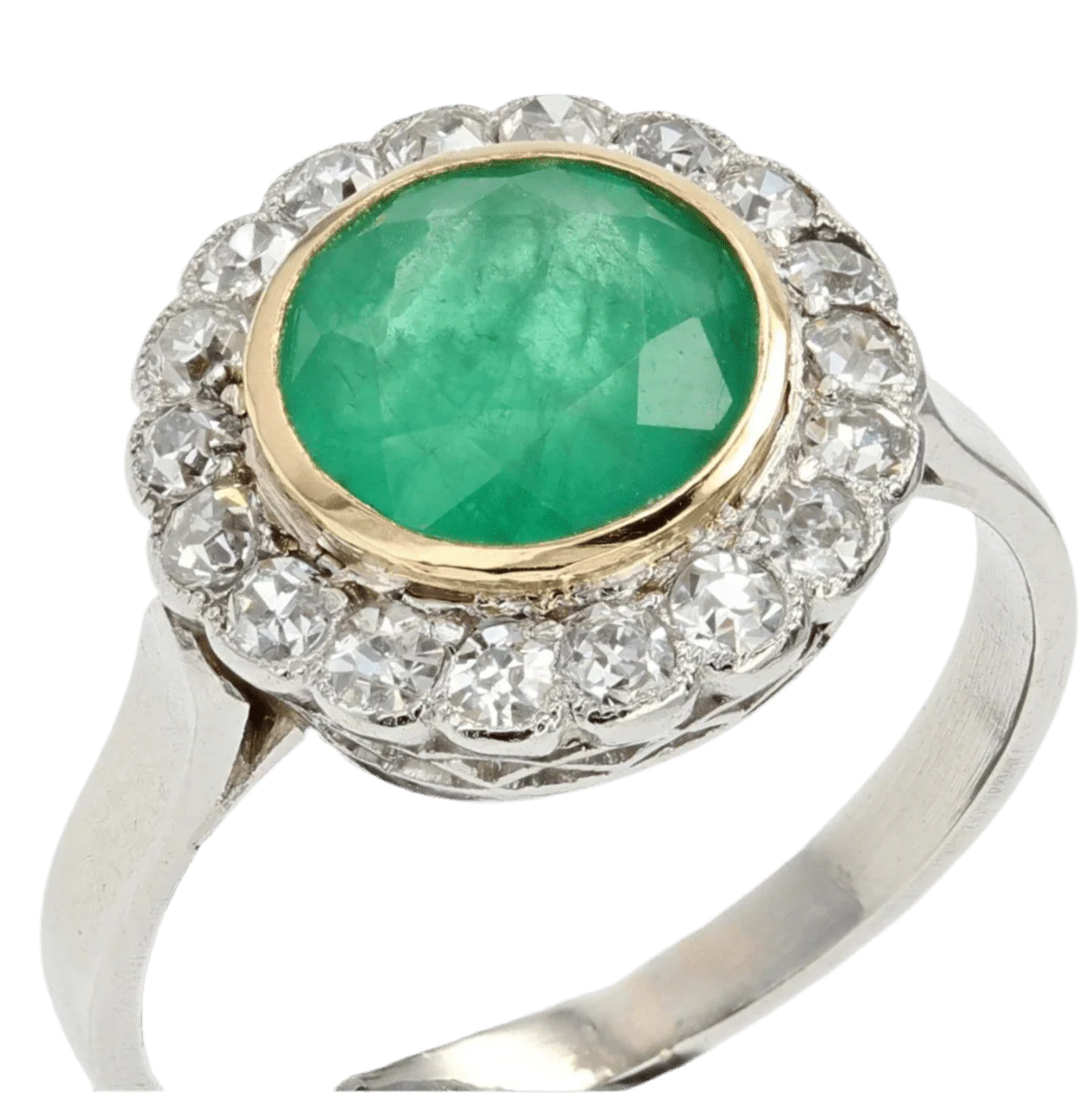 Bague Entourage en or jaune, platine, émeraude et diamants - Image 7